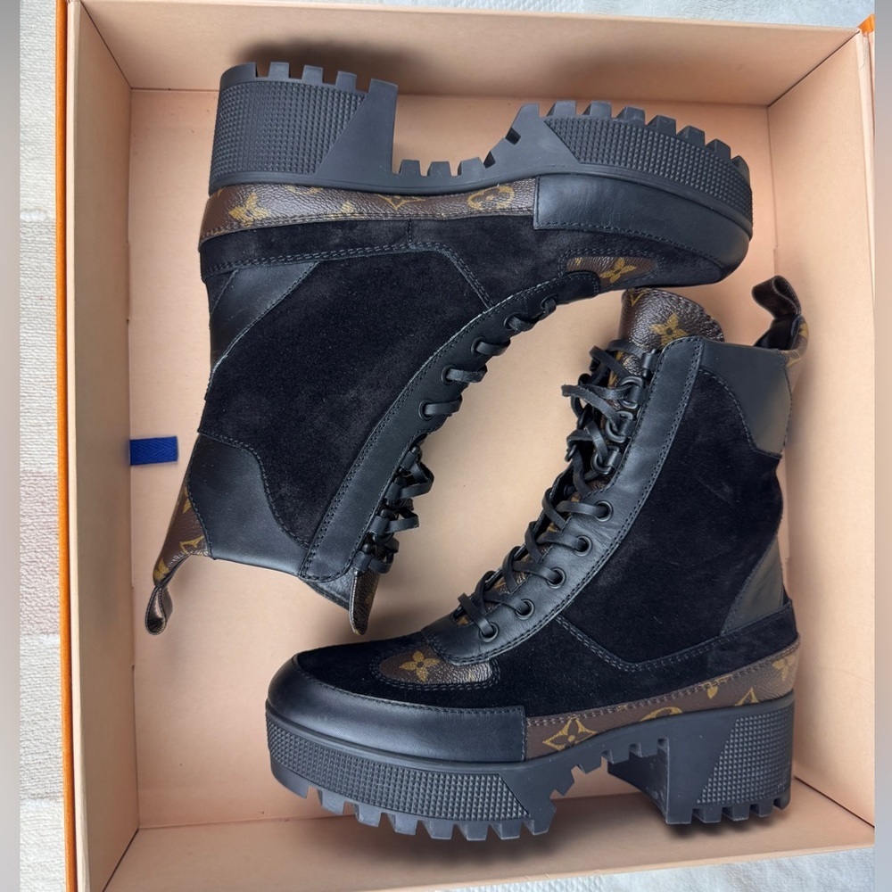 Louis Vuitton Laureate Black Monogram Platform Desert Boots (Size 36 )